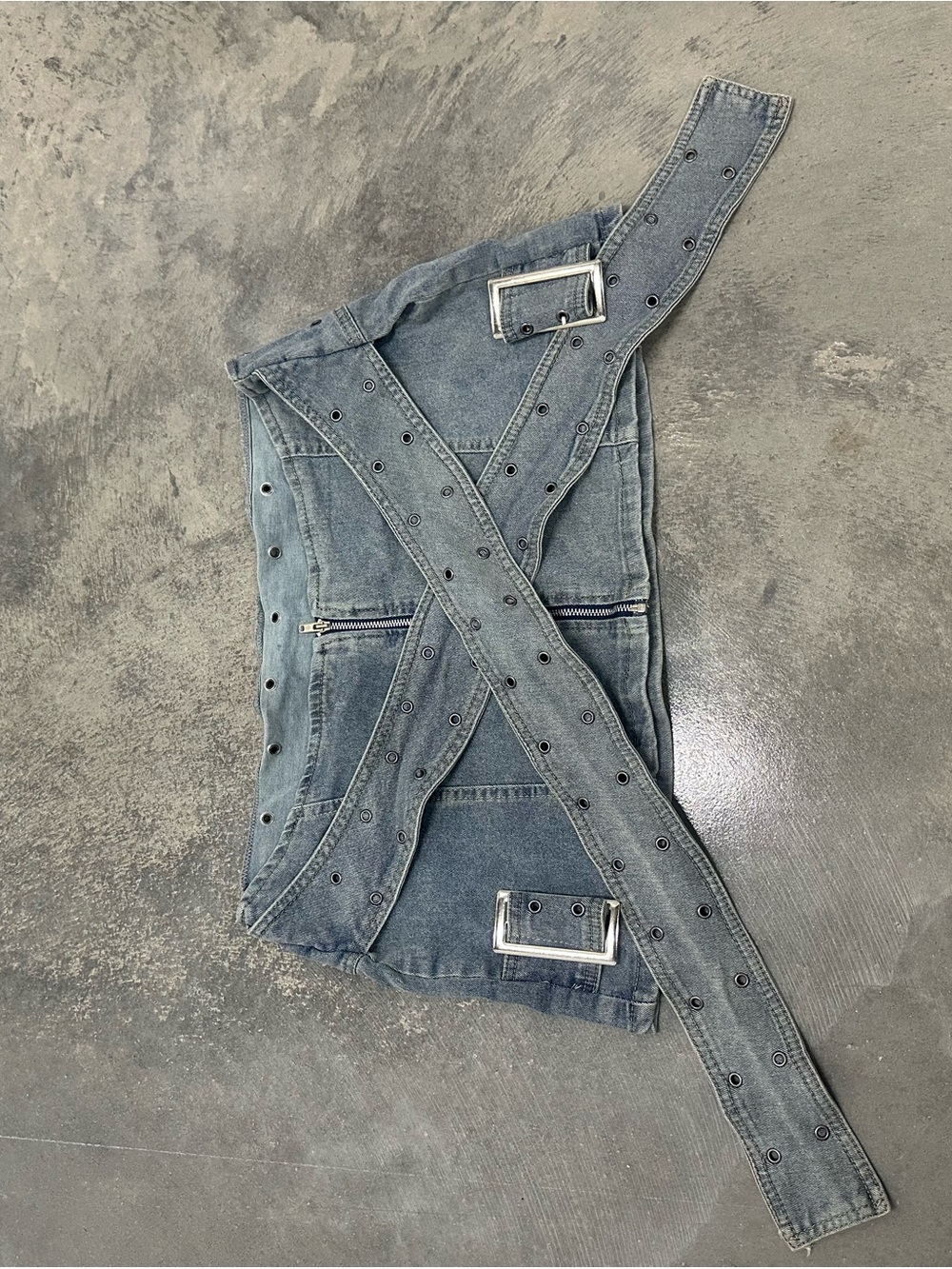 Women’s Light Blue Denim Belted Jeans Vest